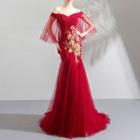 3/4-sleeve Trained Mermaid Ball Gown