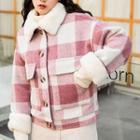 Furry Collar Plaid Buttoned Jacket