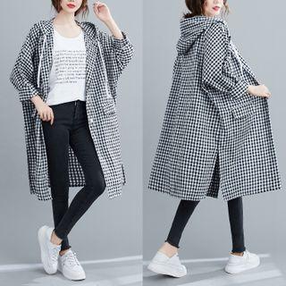 Hooded Gingham Shirt Gingham - Black & White - One Size