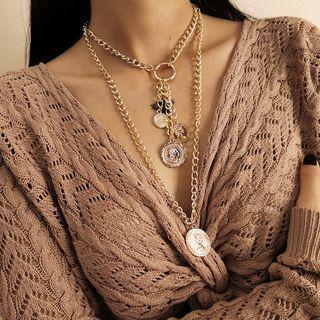 Embossed Disc Pendant Layered Necklace