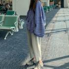 Wide-sleeve Striped Sweater / Straight-fit Sweatpants