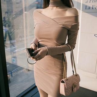 Mock-neck Off-shoulder Minidress