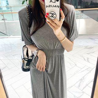 Short-sleeve Open-back Maxi A-line T-shirt Dress