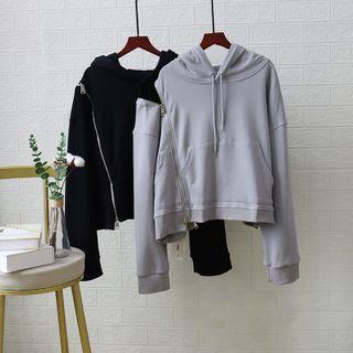 Plain Asymmetric Zip Hoodie