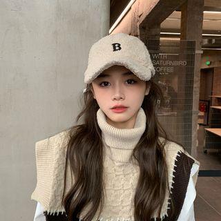 Lettering Faux Lambwool Baseball Cap