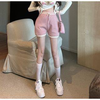 Contrast Trim Knit Shorts Shorts - White & Pink - One Size