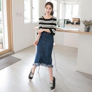 Fray Midi Denim Skirt