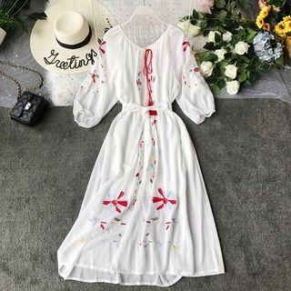 Embroidered Midi Chiffon Dress