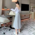 Plain Long-sleeve Loose-fit Top / Striped Sleeveless Dress
