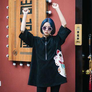 Cat Printed 3/4-sleeve T-shirt Dress