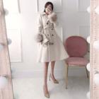 Faux-fur Detail Belted A-line Coat