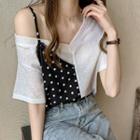Mock Two-piece Dotted One-shoulder T-shirt