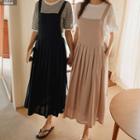 Tie-side Pleated Long Overall Dress