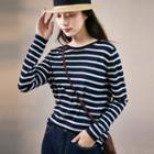 Long-sleeve Striped T-shirt Stripe - Navy Blue - One Size