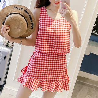 Set: Plaid Tank Top + A-line Skirt
