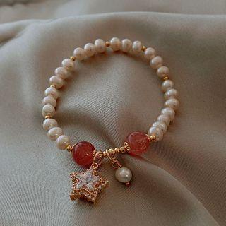 Freshwater Pearl Rhinestone Star Bracelet Bracelet - As Shown In Figure - One Size