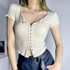 Short-sleeve Snap-button Crop Top