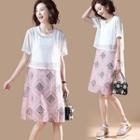 Set : Short-sleeve Top + Tank Top Print Dress