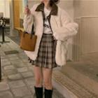 Fluffy Button Jacket Off-white - One Size