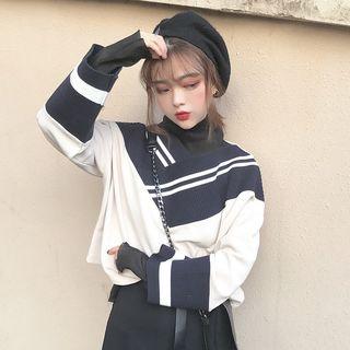 Striped Color Block V-neck Pullover