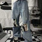 Mid Rise Distressed Wide Leg Jeans