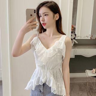 Spaghetti Strap Eyelet Lace V-neck Top