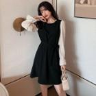 Bell-sleeve Dotted Panel A-line Dress