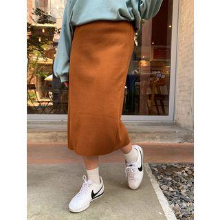 Plus Size H-line Midi Rib Skirt