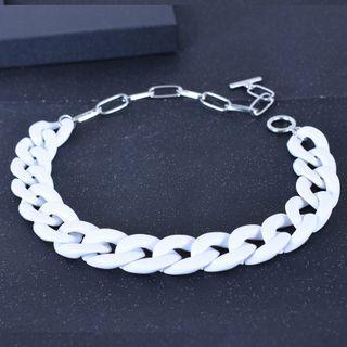 Asymmetrical Chunky Chain Alloy Necklace White & Silver - One Size