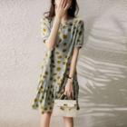 Dotted Pleated Midi A-line Dress