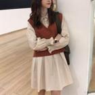 Knit Vest / Long-sleeve Shirt Dress / Set