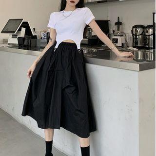 Short-sleeve Irregular Crop Top White - One Size