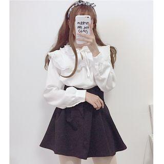 Long-sleeve Frill-trim Top / A-line Mini Skirt