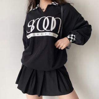 Chessboard Panel Lapel Sweatshirt Black - One Size