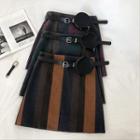 Color-block Striped High-waist Acrylic A-line Skirt With Belt