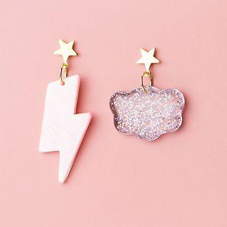 Non-matching 925 Sterling Silver Lightning Cloud Dangle Earring 1 Pair - As Shown In Figure - One Size