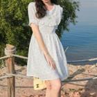 Short-sleeve Dot Embroidered Lace Trim Mini Dress White - One Size