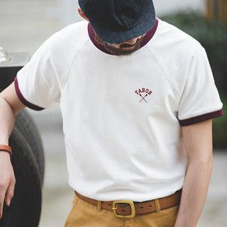 Short-sleeve Letter Embroidered Ringer T-shirt