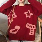 Christmas Themed Jacquard Sweater Red - One Size