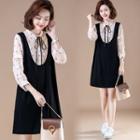 3/4-sleeve Mock Two-piece Mini A-line Dress