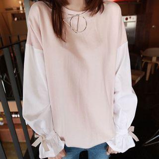 Flared-cuff Two-tone Pullover