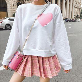 Set: Applique Pullover + Plaid Pleated Skirt