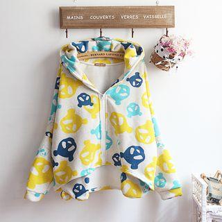 Bear Print Hooded Zip Jacket