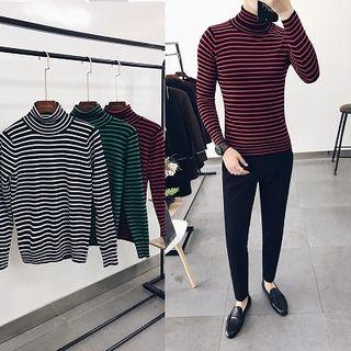 Stripe Turtleneck Slim-fit Top