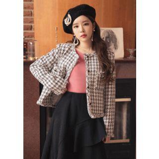 Fringed Short Plaid Tweed Jacket
