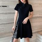 Short-sleeve Glitter Panel A-line Qipao Dress