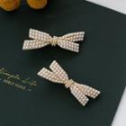 Ribbon Hair Clip 1 Pc - White Beads - Gold - One Size