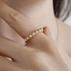 Faux Pearl Sterling Silver Ring White & Gold - One Size