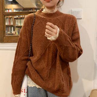 Loose-fit Knit Sweater / Mock-neck Lace Top