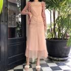 Spaghetti Strap Frill Trim Midi A-line Dress / Cardigan